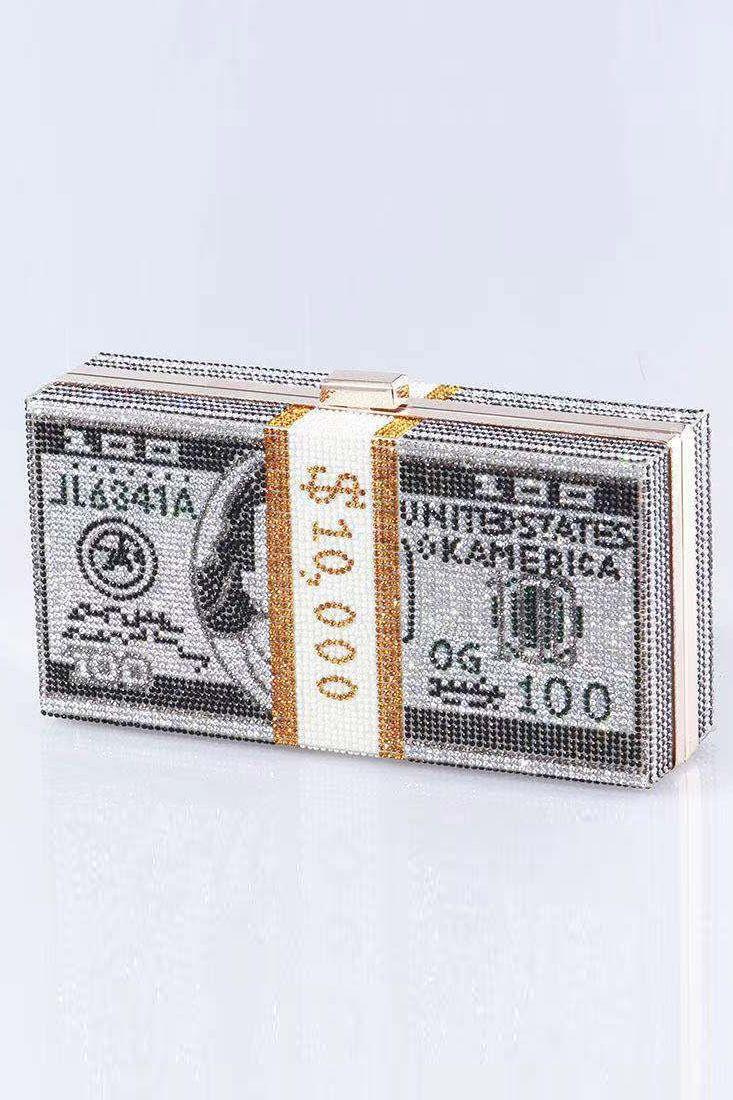 Multi US Dollar Rhinestone Shoulder Bag/Handbag with Chain