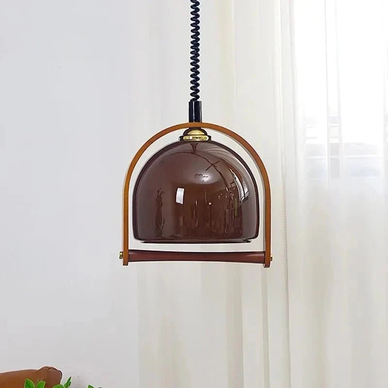 Vintage Bauhaus Wooden Pendant Light | Glass & Wood Hanging Lamp | E14 LED Fixture | Kitchen Island & Bar Lighting