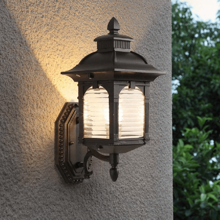 Antique Glass Outdoor Wall Lamp Black | Vintage Aluminum Glass Design | E27 Wired Light | Courtyard Garden Lighting