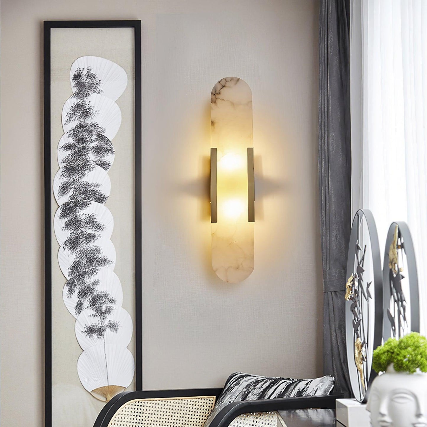 Elongated Alabaster Wall Lamp | Melange Brass & Stone Wall Light | G4 LED/Edison Fixture | Minimalist Luxury Lighting