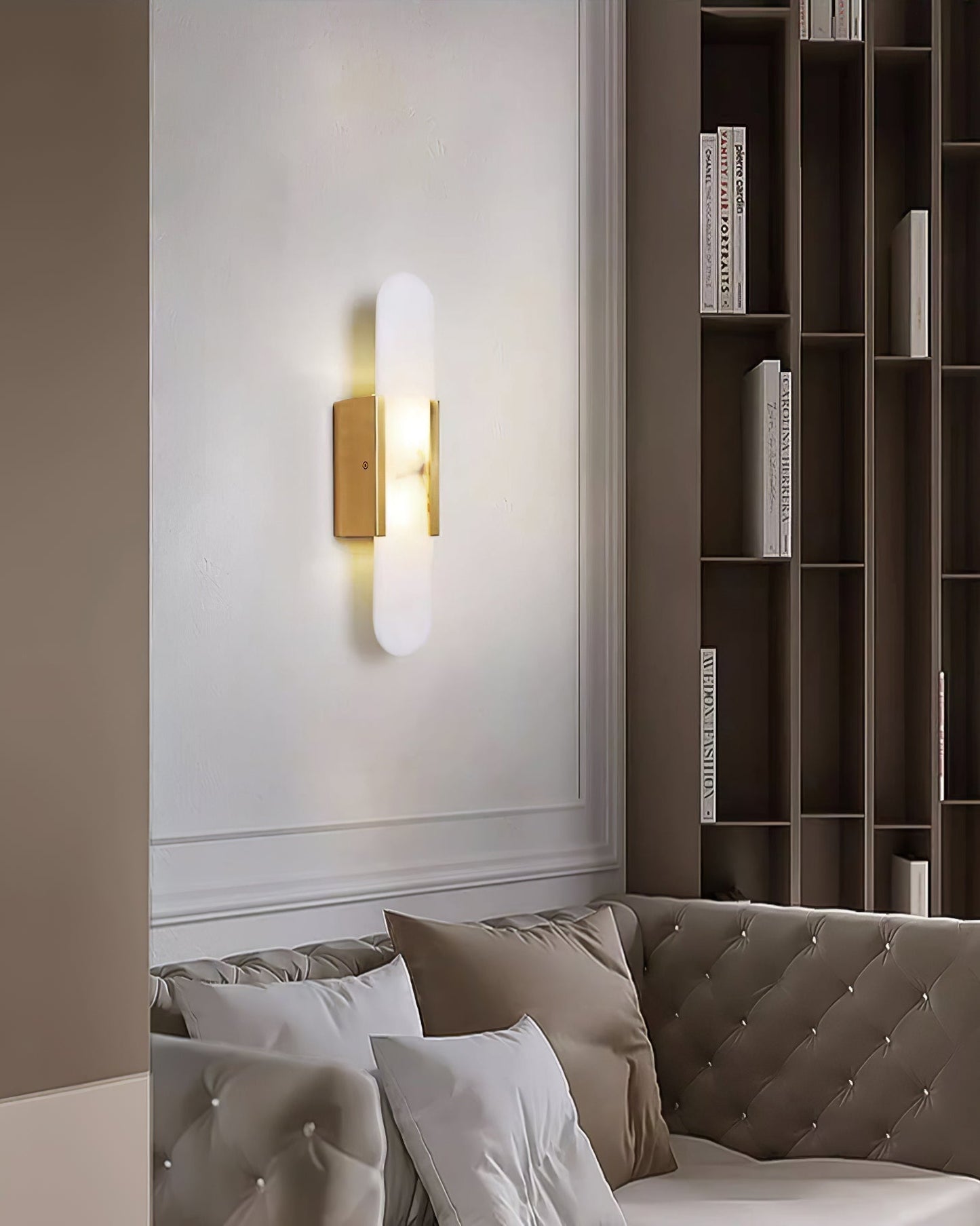 Elongated Alabaster Wall Lamp | Melange Brass & Stone Wall Light | G4 LED/Edison Fixture | Minimalist Luxury Lighting
