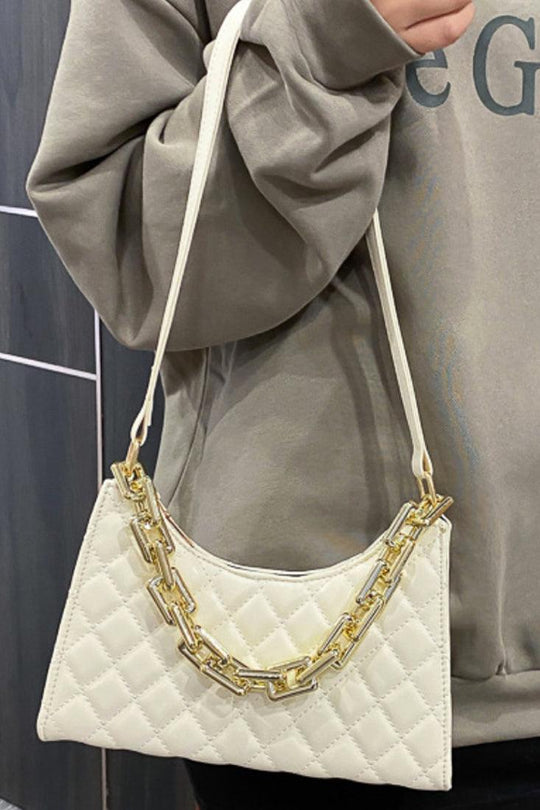White Quilted Shoulder/Handbag with Gold Details