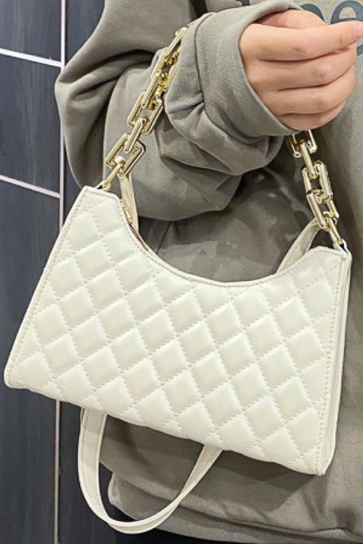 White Quilted Shoulder/Handbag with Gold Details