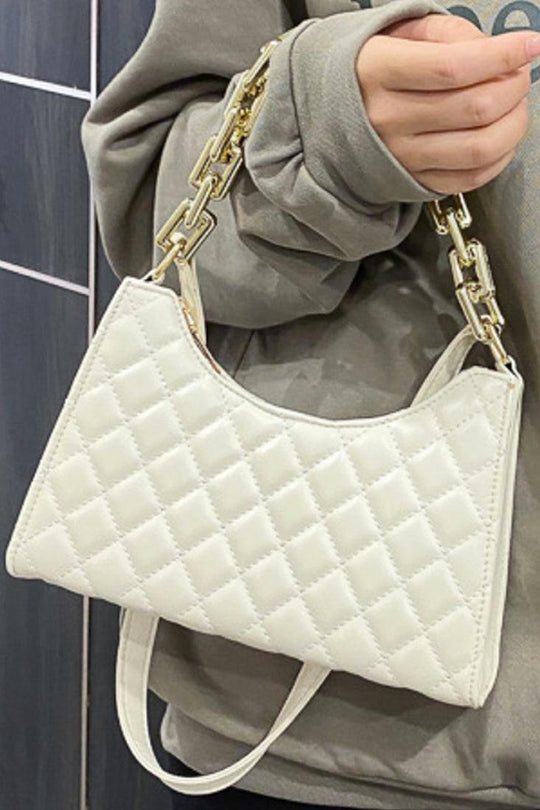 White Quilted Shoulder/Handbag with Gold Details
