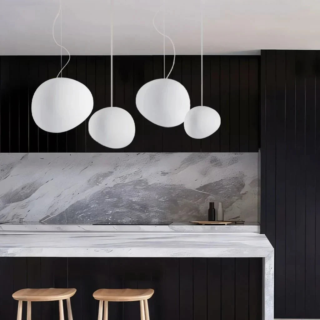 White Pebble Pendant Light | Minimalist Glass Hanging Lamp | G9/E27 LED Fixture | Modern Ambient Ceiling Lighting