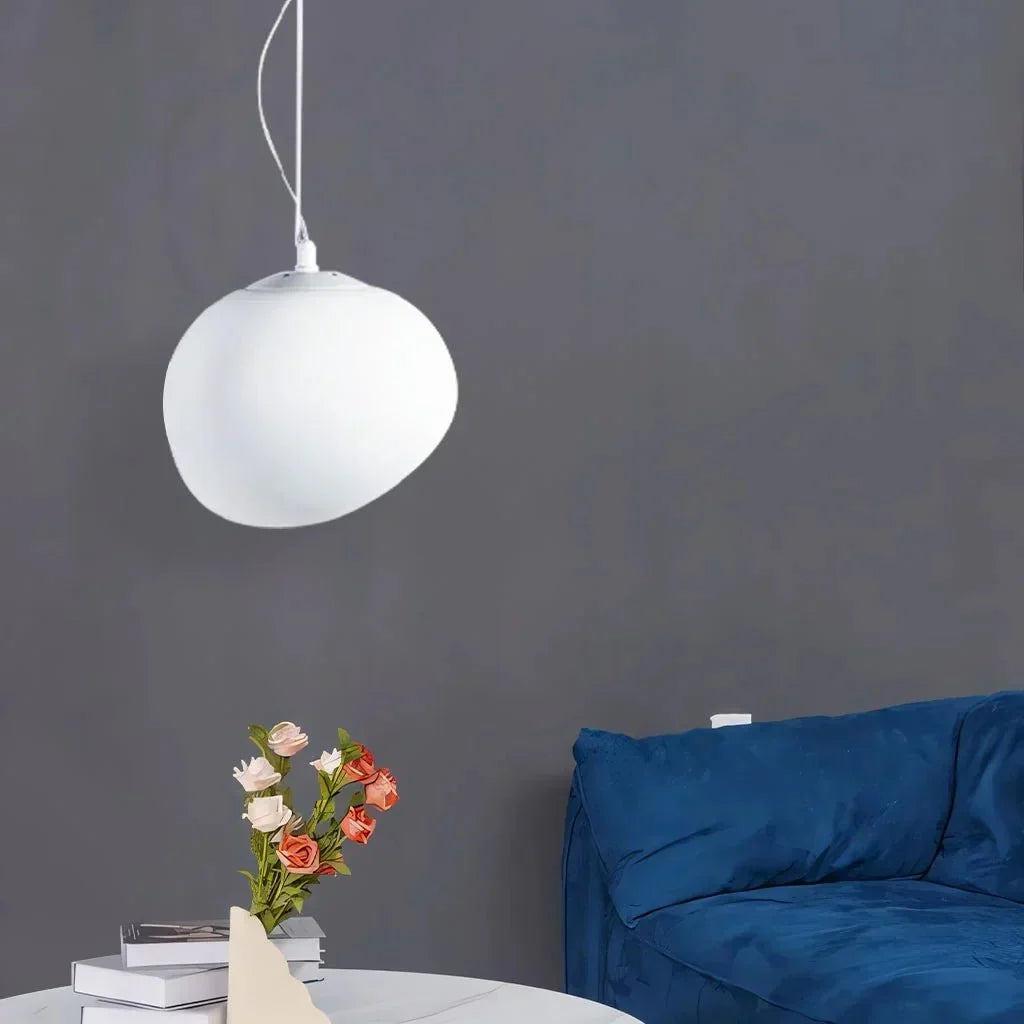 White Pebble Pendant Light | Minimalist Glass Hanging Lamp | G9/E27 LED Fixture | Modern Ambient Ceiling Lighting
