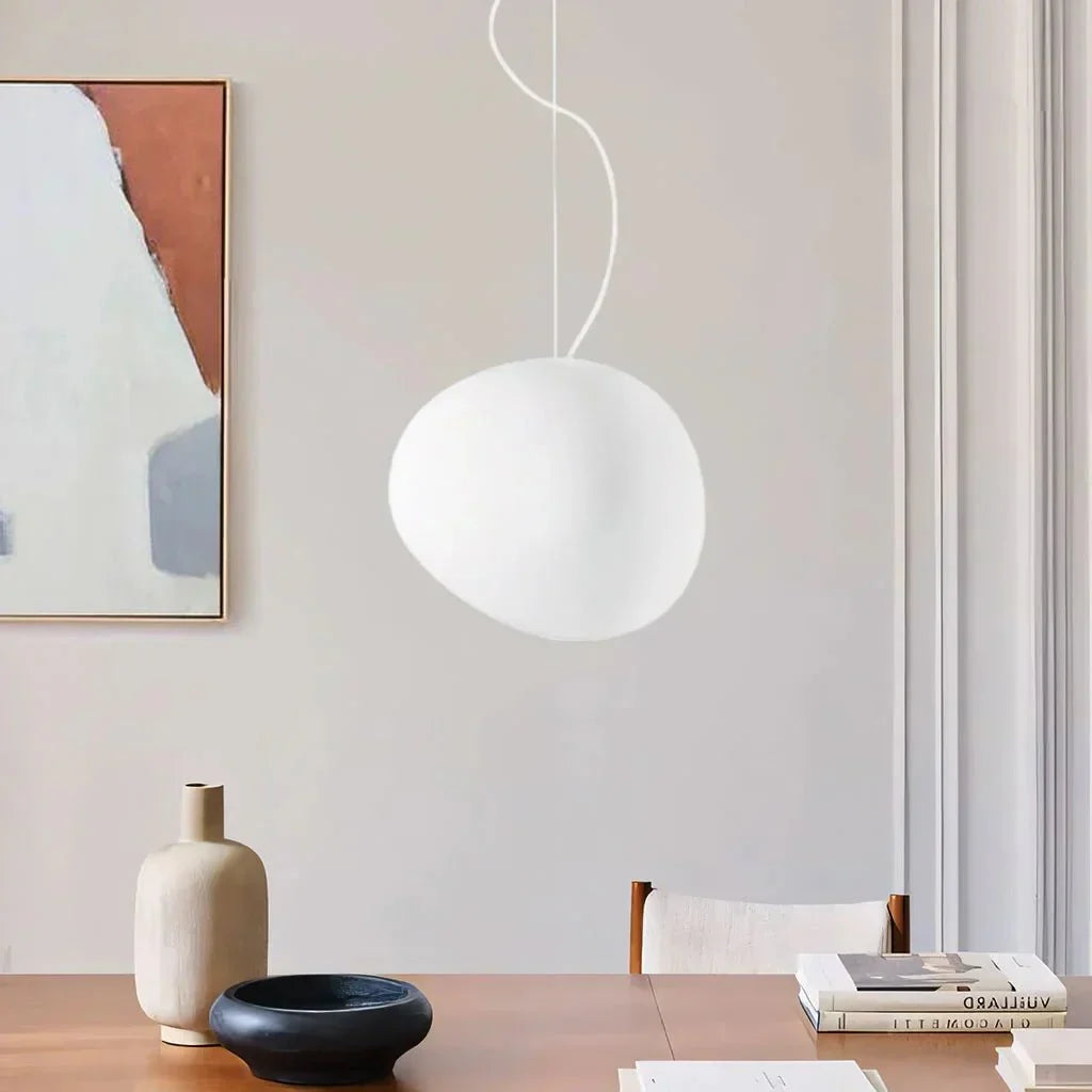 White Pebble Pendant Light | Minimalist Glass Hanging Lamp | G9/E27 LED Fixture | Modern Ambient Ceiling Lighting