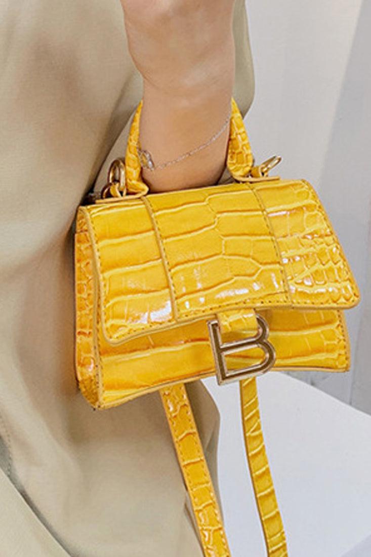 Yellow Crossbody Shoulder Bag/Handbag with Crocodile Texture