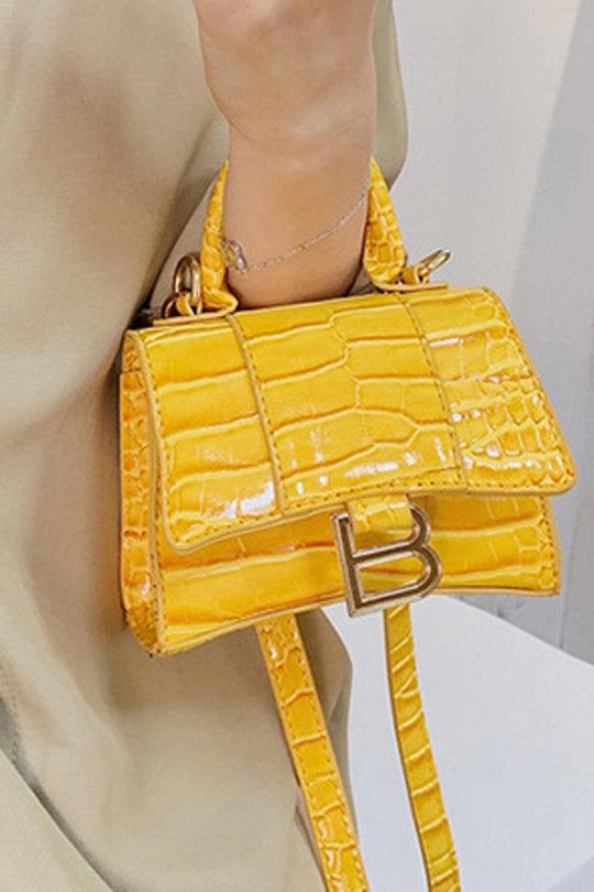 Yellow Crossbody Shoulder Bag/Handbag with Crocodile Texture